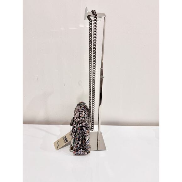 Kurt Geiger London Crystal Tweed Mini Brixton Lock Chain Strap Shoulder Bag Pink - Picture 6 of 10